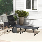 Outsunny Chaise Lounge Chair Outdoor, 5-Position Adjustable Sun Tanning Chair with Carrying Handle and Side Pocket, Folding Bed Cot with Removable Pillow for Garden, Beach, Patio, Pool, Camp, Black - Image 9