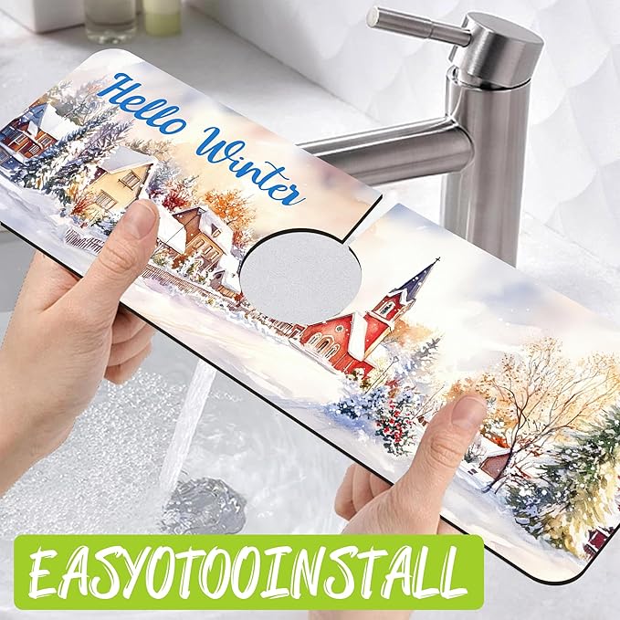Chrismas Sink Faucet Absorbing Mat Hello Winter Sink Splash Guard Drying Mat - Image 4