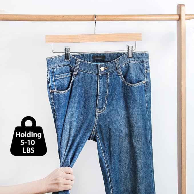 Nature Smile Solid Lotus Wood Deluxe Wooden Pants Hangers Bottom Hanger Jeans - Image 8