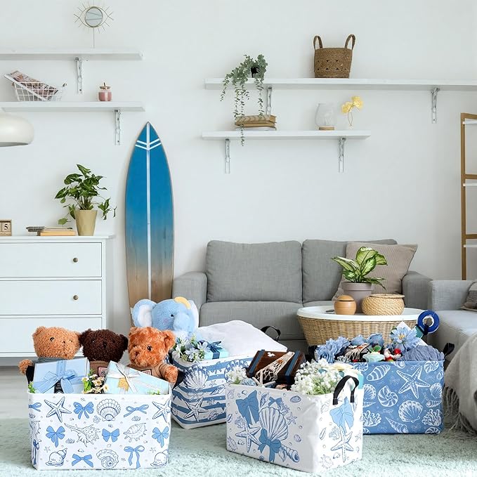 4 Pcs Coastal Beach Storage Basket Fabric Laundry Baskets - Image 5