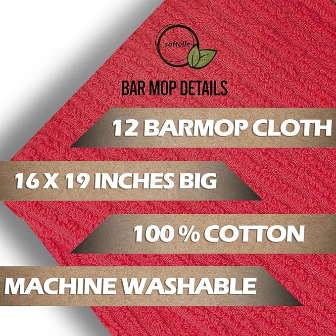 Softolle Bar Mop Towels, 16x19 Inches, 100% Cotton, Kitchen and Bar Cleaning - Image 5