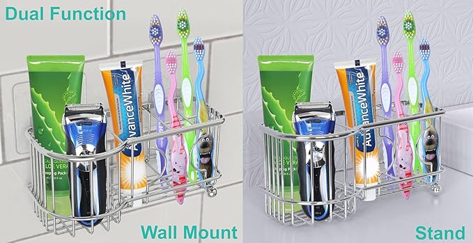 Simple Houseware Stainless Steel 6 Slots Toothbrush Holder Adhesive Wall - Image 2