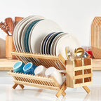 Bamboo Dish Drying Rack-2 Tier, Collapsible Small Dish Rack - Image 7