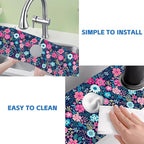 Modern Blue and Pink Floral Sink Faucet Absorbing Mat Sink Splash Guard Faucet - Image 5