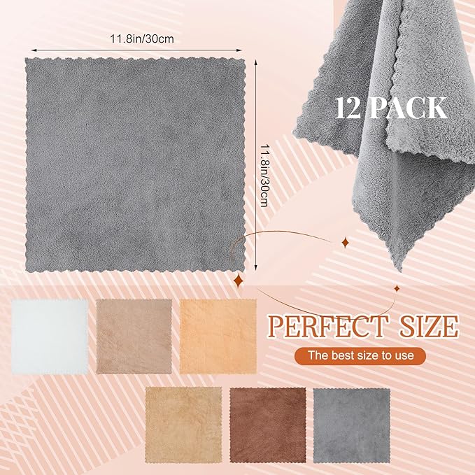 Syhood 12 Pieces Face Wash Cloth 12 x 12 in Makeup Remover Cloths Towel Coral - Image 3
