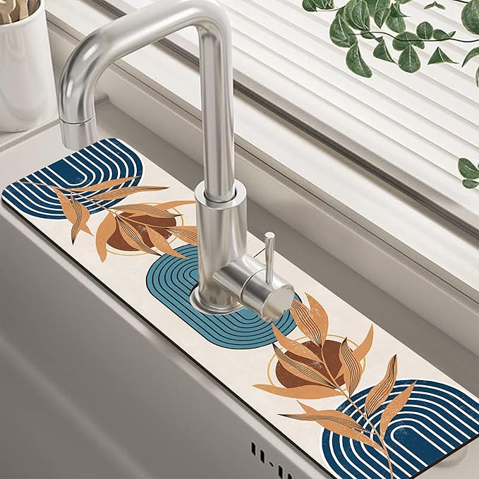Abstract Blue Minimalistic Sink Faucet Absorbing Mat Sink Splash Guard Faucet by Unknown