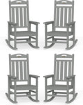 Oversized Outdoor Rocking Chair Set of 4, High Back Porch Rocker Chair, HDPE Rocking Chairs for Patio, Living Room, Light Grey by Suunyn