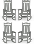 Oversized Outdoor Rocking Chair Set of 4, High Back Porch Rocker Chair, HDPE Rocking Chairs for Patio, Living Room, Light Grey by Suunyn