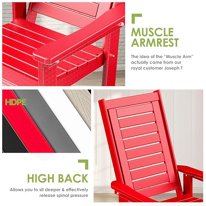 GREENVINES Outdoor Rocking Chairs | Porch Rocker | HDPE Plastic | Red | Oversized Rockers | High Back | Big & Tall | Ladder Back | for Patio Outside Backyard Balcony Garden - Image 7