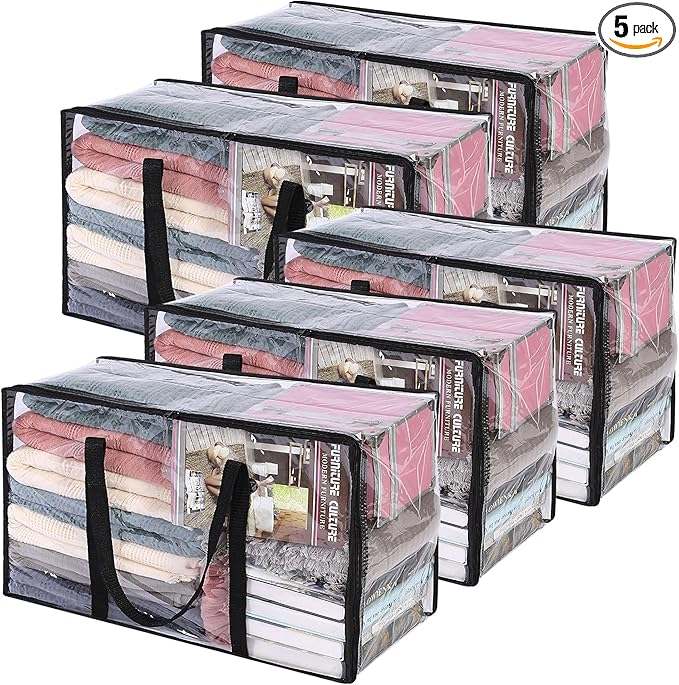 Vieshful 5 Pack Clear Comforter Storage Bag, 60L Clothes Storage Bag by Vieshful