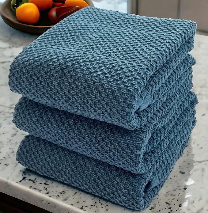Serafina Home Teal Dark Blue Kitchen Dish Hand Towels 100% Cotton Cloth Soft - Image 4