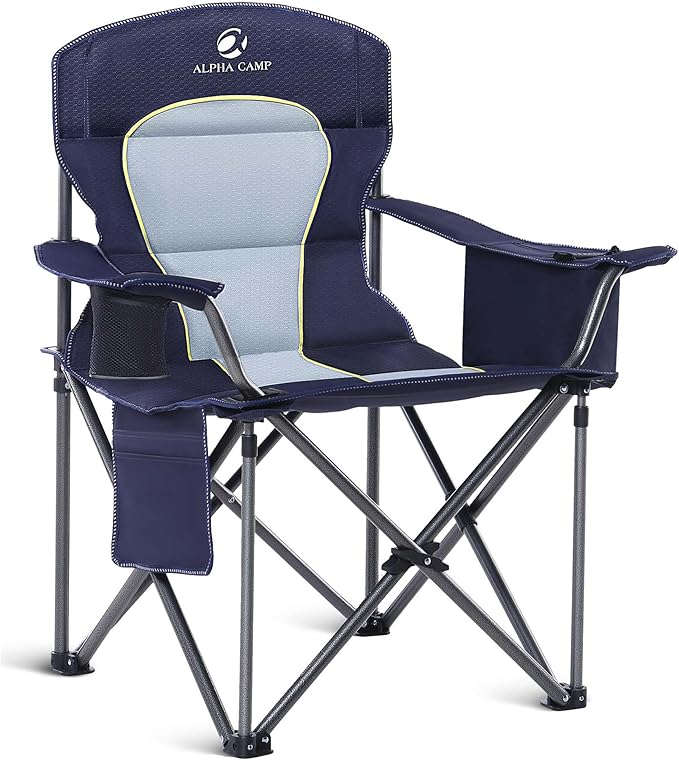 ALPHA CAMP Heavy Duty Camping Chair 500LBS Capacity, Oversized Folding Chair for Heavy People, Padded Portable Outdoor Chair with Cooler Bag & Cup Holder for Camping, Fishing, Beach by ALPHACAMP