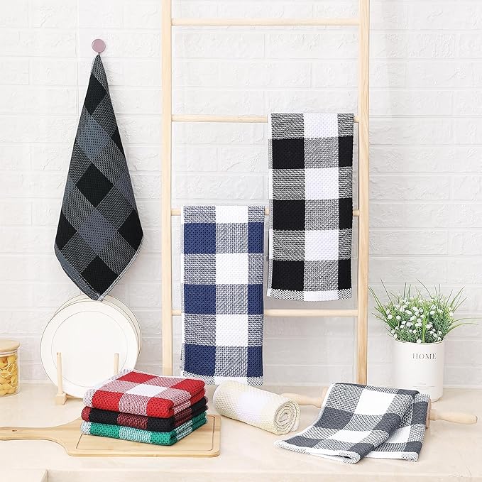 Homaxy 100% Cotton Waffle Weave Check Plaid Kitchen Towels, 13 x 28 Inches - Image 6