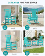 SERWALL Oversized Outdoor Rocking Chair, All-Weather Patio Rocking Chair, HDPE Porch Rocker for Adults, Aruba Blue - Image 9