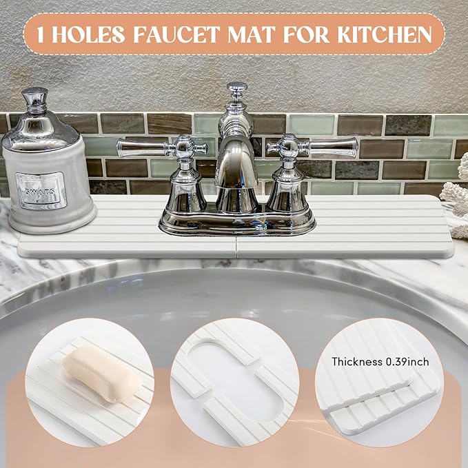 an Oval Hole White Faucet Mat for Kitchen Sink Bathroom 17.32" x 4.6" Kitchen - Image 5