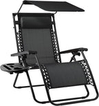 Best Choice Products Folding Zero Gravity Outdoor Recliner Patio Lounge Chair w/Adjustable Canopy Shade, Headrest, Side Accessory Tray, Textilene Mesh - Black by BestChoiceProducts