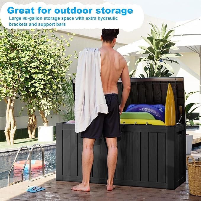 90 Gallon Waterproof Outdoor Storage Box,Resin Deck Box,Lockable Outside Storage Box Container for Patio Furniure,Garden,Tools (90 Gallon,Black) - Image 5