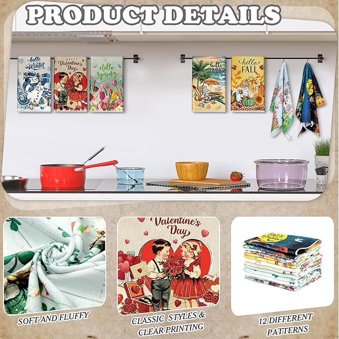 12 Pcs Seasonal Kitchen Towels Set - Image 3