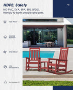KINGYES Oversized Outdoor Rocking Chair, All-Weather Patio Rocking Chairs for Porch, HDPE Outdoor Patio Rockers with High Back & Wide Seat for Garden, Lawn, Red - Image 6