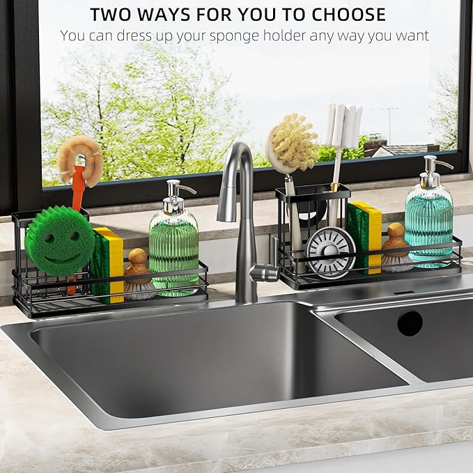 Sink Caddy Organizer with Water Absorbing Stone Tray, Instant Dry Sponge Holder - Image 5