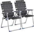 VINGLI Aluminum Patio Lawn Chairs Folding Set of 2 with Detachable Cup Holder, Webbed Beach Chair Folding Chair Outdoor Portable Camping Chair for Yard, Garden by VINGLI