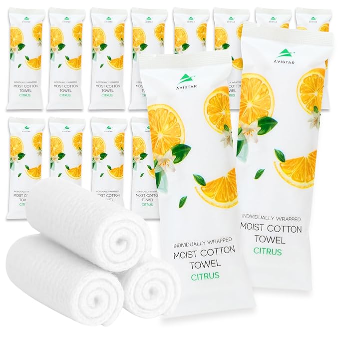 30 Hot or Cold Wrapped Moist Towels –9'' x 9" Moist Towelettes Individually by Avistar