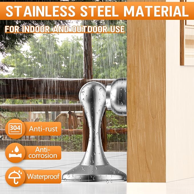 2 Pack Magnetic Door Stoppers, Stainless Steel Magnetic Door Stop, Wall & Floor - Image 8
