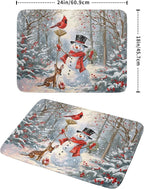 Winter Snowman Dish Drying Mat for Kitchen Counter Red Bird Berry Dishes - Image 2