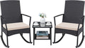 Greesum 3 Pieces Patio Furniture Set Outdoor Wicker Rocking Chairs with Glass Coffee Table for Garden Backyard Porch Poolside, Beige by BuynowfromGreesum