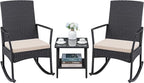 Greesum 3 Pieces Patio Furniture Set Outdoor Wicker Rocking Chairs with Glass Coffee Table for Garden Backyard Porch Poolside, Beige by BuynowfromGreesum