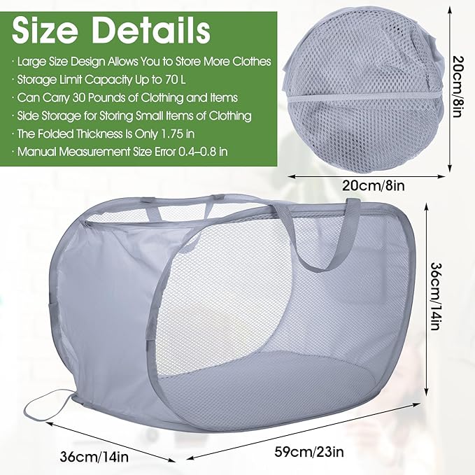 4 Pack Pop-Up Mesh Laundry Basket, Open Collapsible Laundry Baskets - Image 2