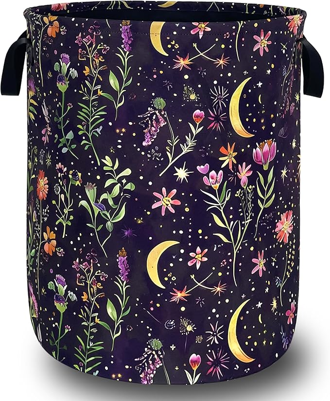 Moon Wild Flowers Laundry Basket Oxford Cloth Colorful Floral Laundry Hamper by Unknown