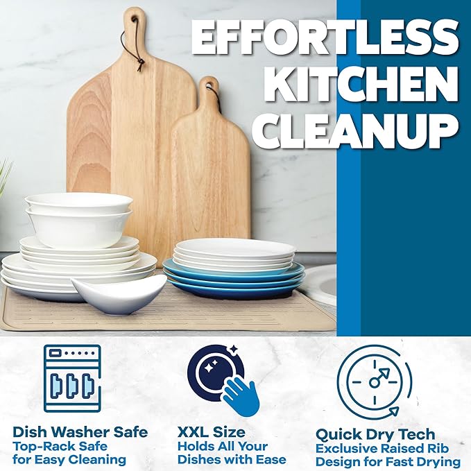 XXL Silicone Dish Drying Mat for Kitchen Counter or Under Sink, Waterproof Pet - Image 5