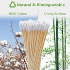 400 Count Round Tip Cotton Swabs, 6-Inch Bamboo Sticks, - Image 2
