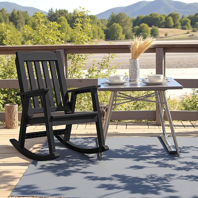 Devoko PP Material Rocking Chair Outdoor Indoor All Weather High Back Patio Rocker for Adult Heavy Duty Rocking Chair for Patio Backyard Porch Garden (Heavy Duty, Black) - Image 2