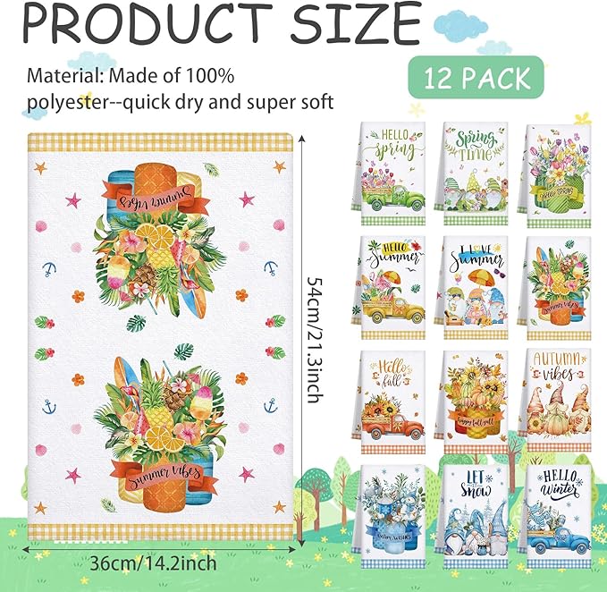 12 Pcs Seasonal Kitchen Towels Set - Image 2