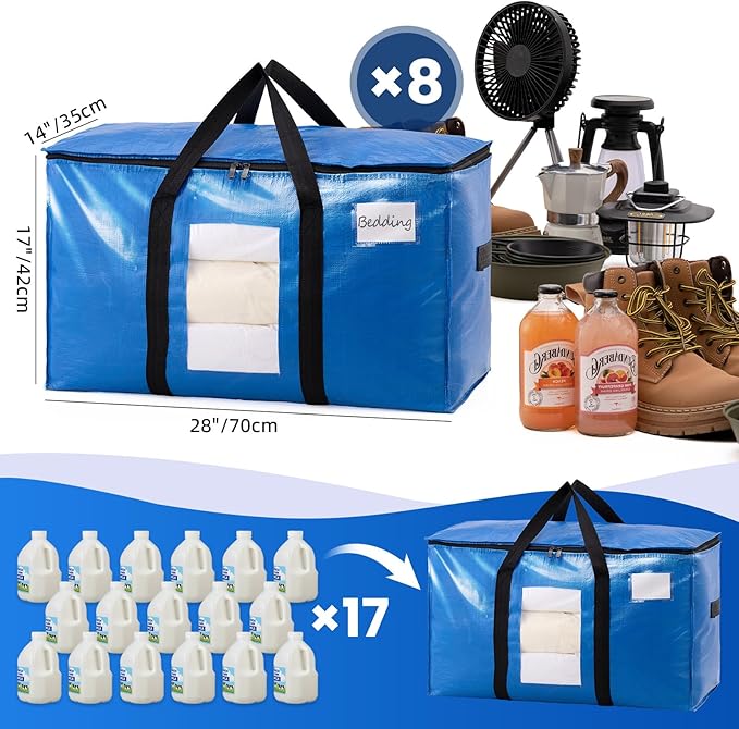 TAILI Extra Large Moving Bags, 8 Pack Blue Heavy Duty Totes - Image 6