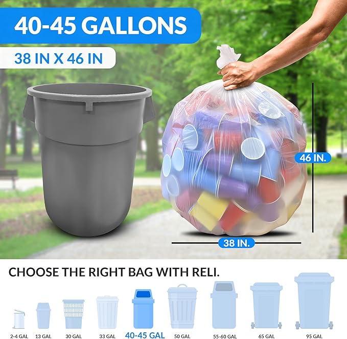 Reli. 40 to 45 Gallon Trash Bags Heavy Duty | 125 Trash Bags - Image 3