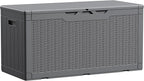 Devoko 100 Gallon Waterproof Large Resin Deck Box Indoor Outdoor Lockable Storage Container for Patio Furniture Cushions Garden Tools (100 Gallon, Grey) by DEVOKO