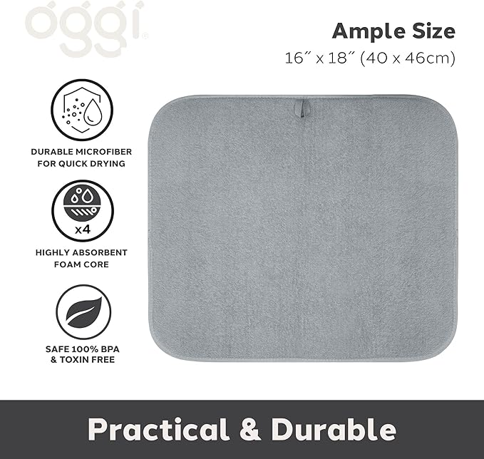 OGGI Absorbent, Reversible Microfiber Dish Drying Mat - Image 2
