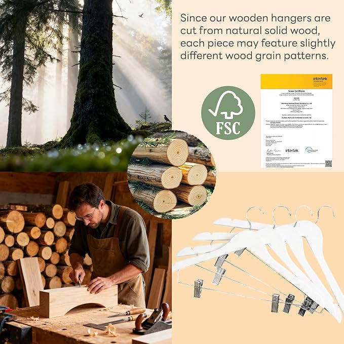 HOUSE DAY Wooden Hangers with Clips 12 Pack, Heavy Duty White Wood Pants Hanger - Image 7