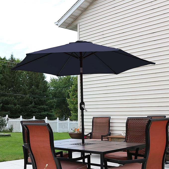 Sunnydaze Outdoor Patio Umbrella - Polyester Table Market Umbrella with Push-Button Tilt and Crank - 6 Sturdy Ribs - Blue - 7.5ft - Image 6