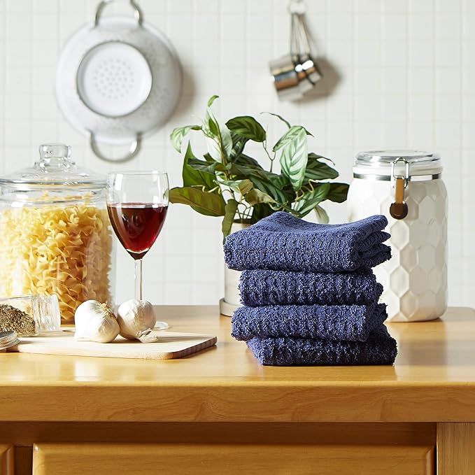 DII Basic Terry Collection Waffle Dishtowel Set, Solid Blue, 4 Piece - Image 5
