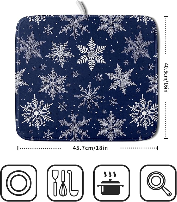 Winter blue Snowflake Dish Drying Mat - Image 2