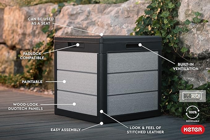 Keter Denali 30 Gallon Resin Outdoor Storage Box and Patio Furniture Side Table for Pool and Garden Accessories, Grey & Black - Image 4