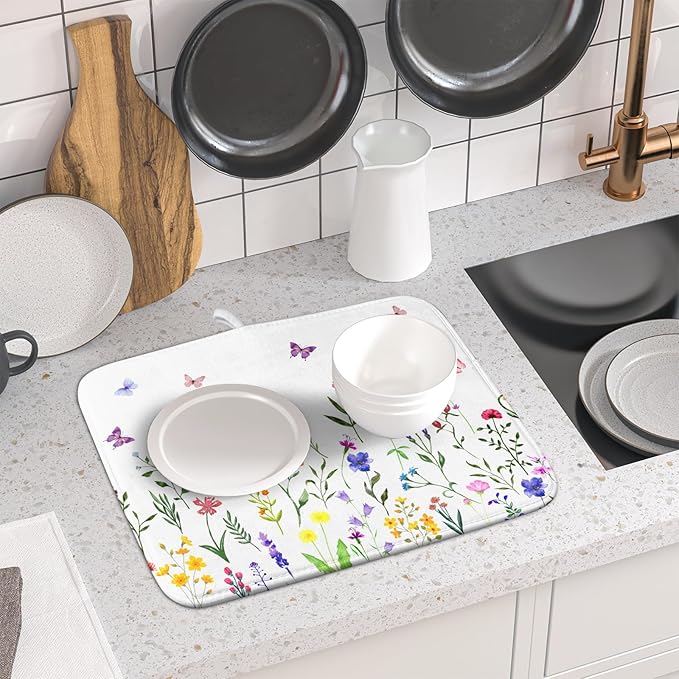 Watercolor Floral Dish Drying Mat - Image 6