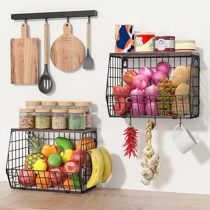 2 Tier Fruit Bowl Fruit Basket for Kitchen Counter Stackable Wall Mounted - Image 3