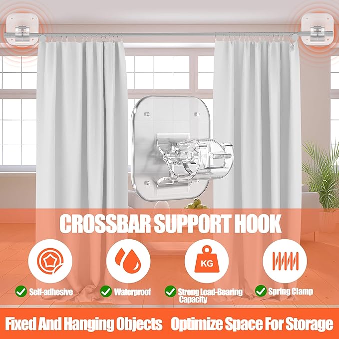 Adhesive Curtain Rods No Drilling Holder, No Drill Curtain Rod Brackets - Image 2