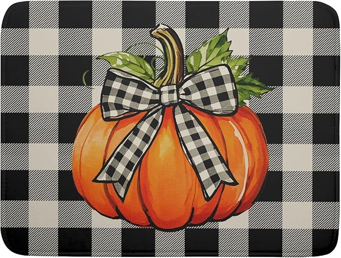 Fall Thanksgiving Pumpkin Dish Drying Mat by Aytipun