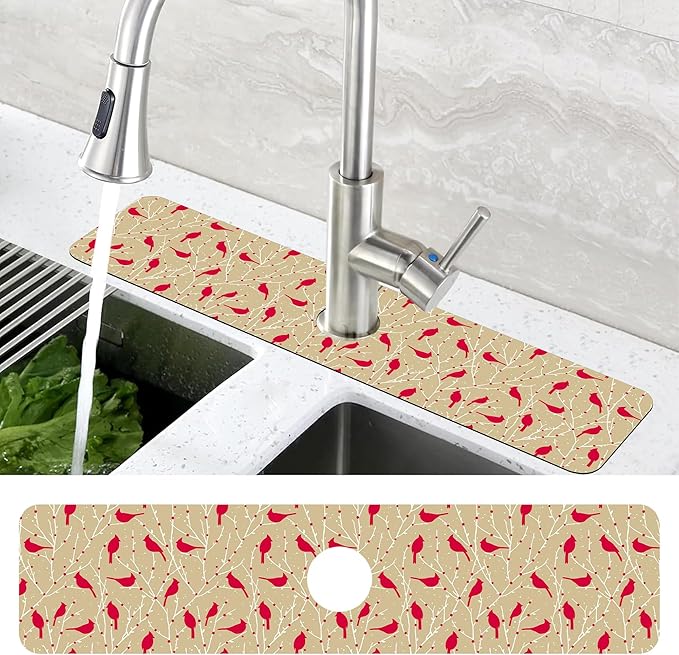 Christmas Cardinal Birds Kitchen Sink Splash Guard Mat Absorbent Fast Drying - Image 4